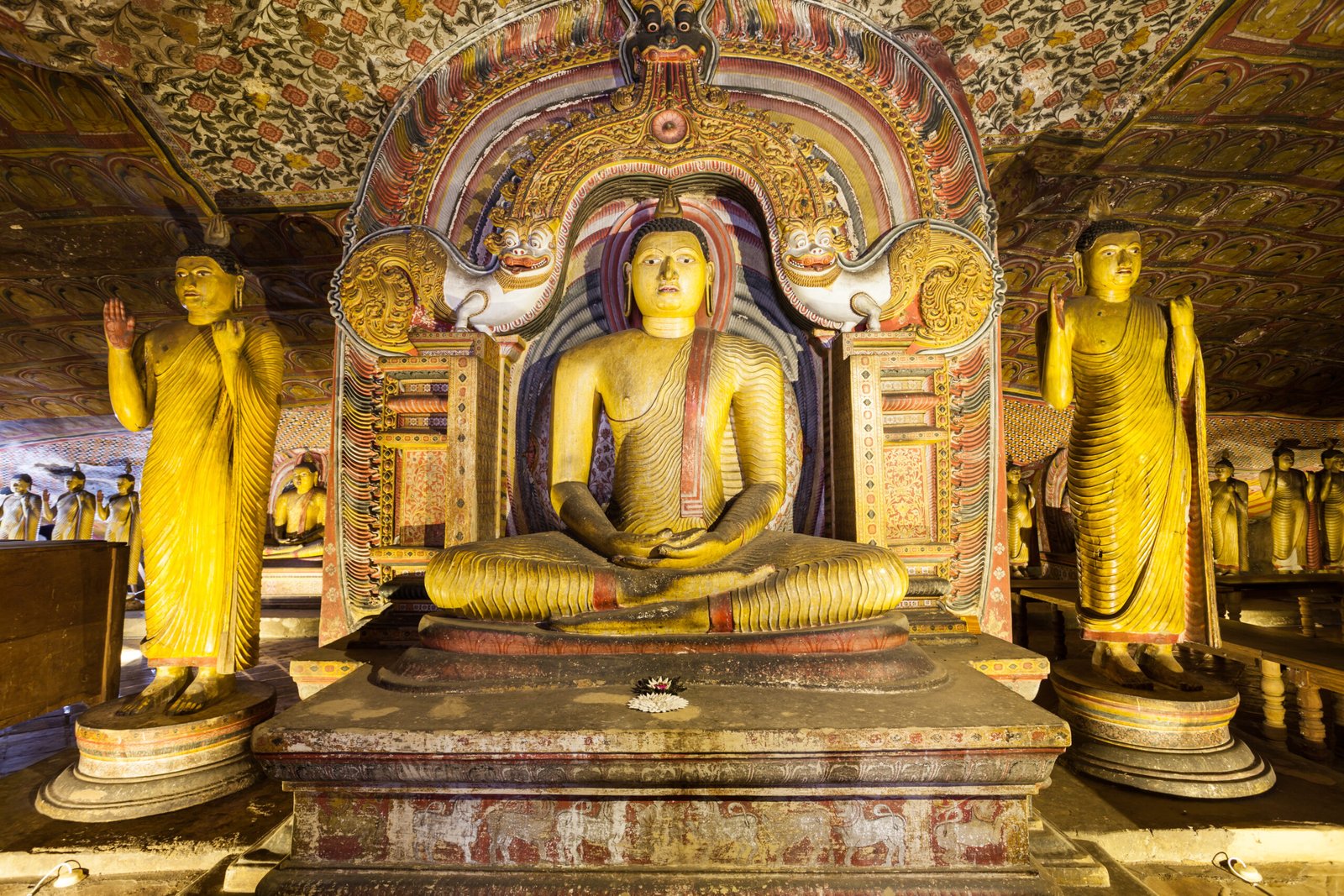 DAMBULLA, SRI LANKA - FEBRUARY 17, 2017: Buddha statues inside Dambulla Cave Temple. Cave Temple is a World Heritage Site near Dambulla city, Sri Lanka.